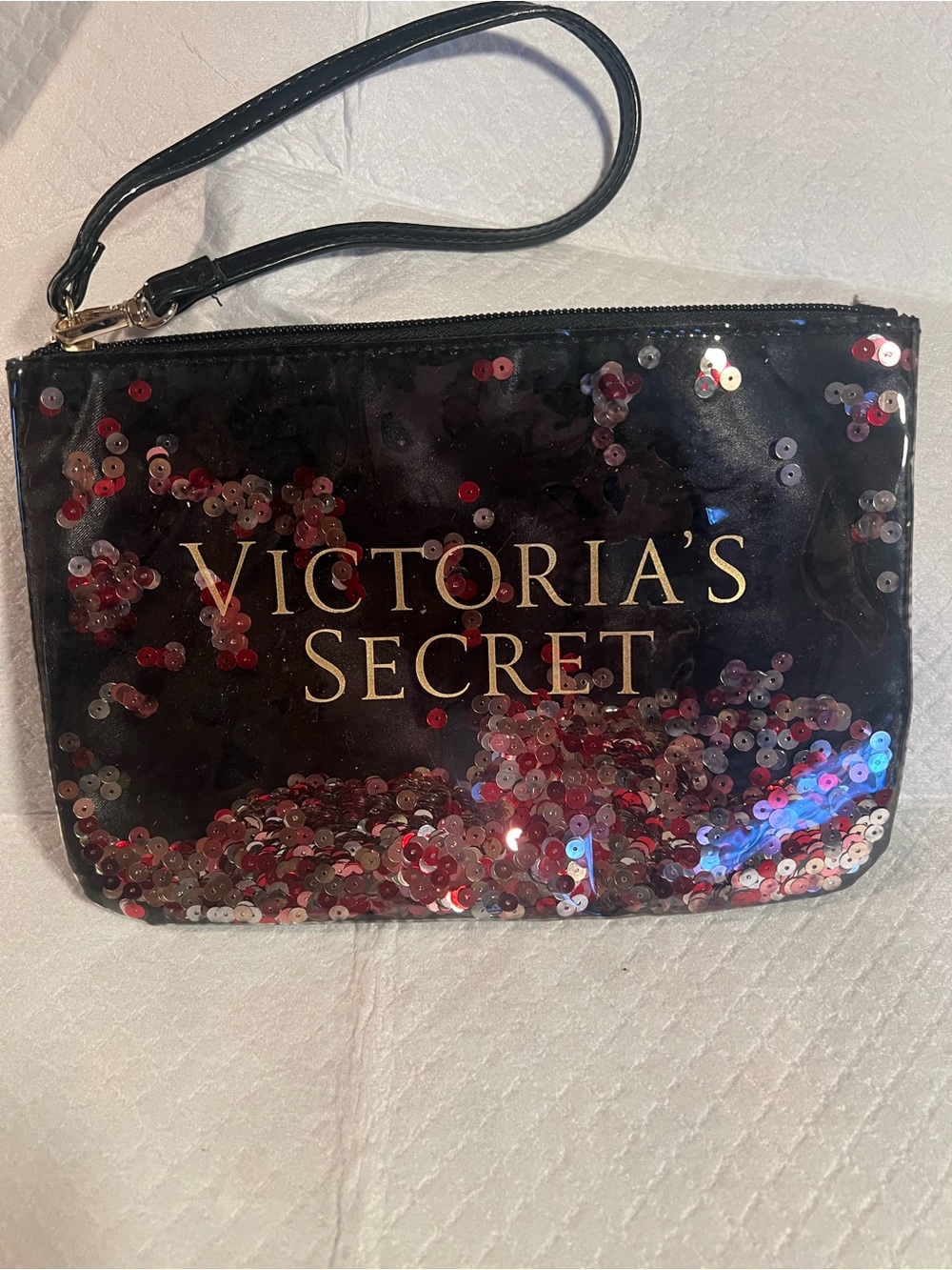 Victoria's Secret Black Wristlet with Red and Silver Sequins